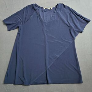 Soft Surroundings Women L Navy Madeline Asymmetric Overlay Tunic Top